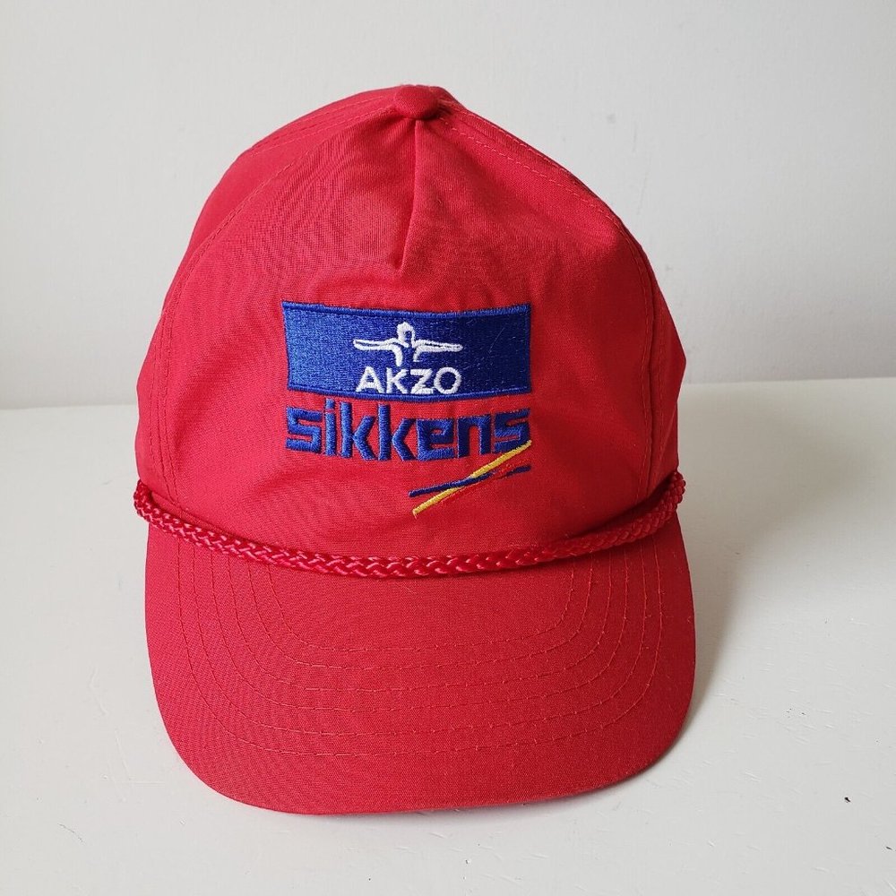 VINTAGE Akzo Sikkens Hat Cap Snap Back Red Rope Chemicals Auto Paint Preowned